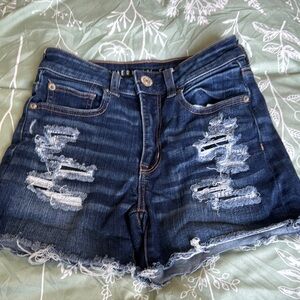 American Eagle Dark Blue Distressed Jean Shorts